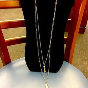 NWOT Two long Silver chains and Silver Bars (one with faux diamonds